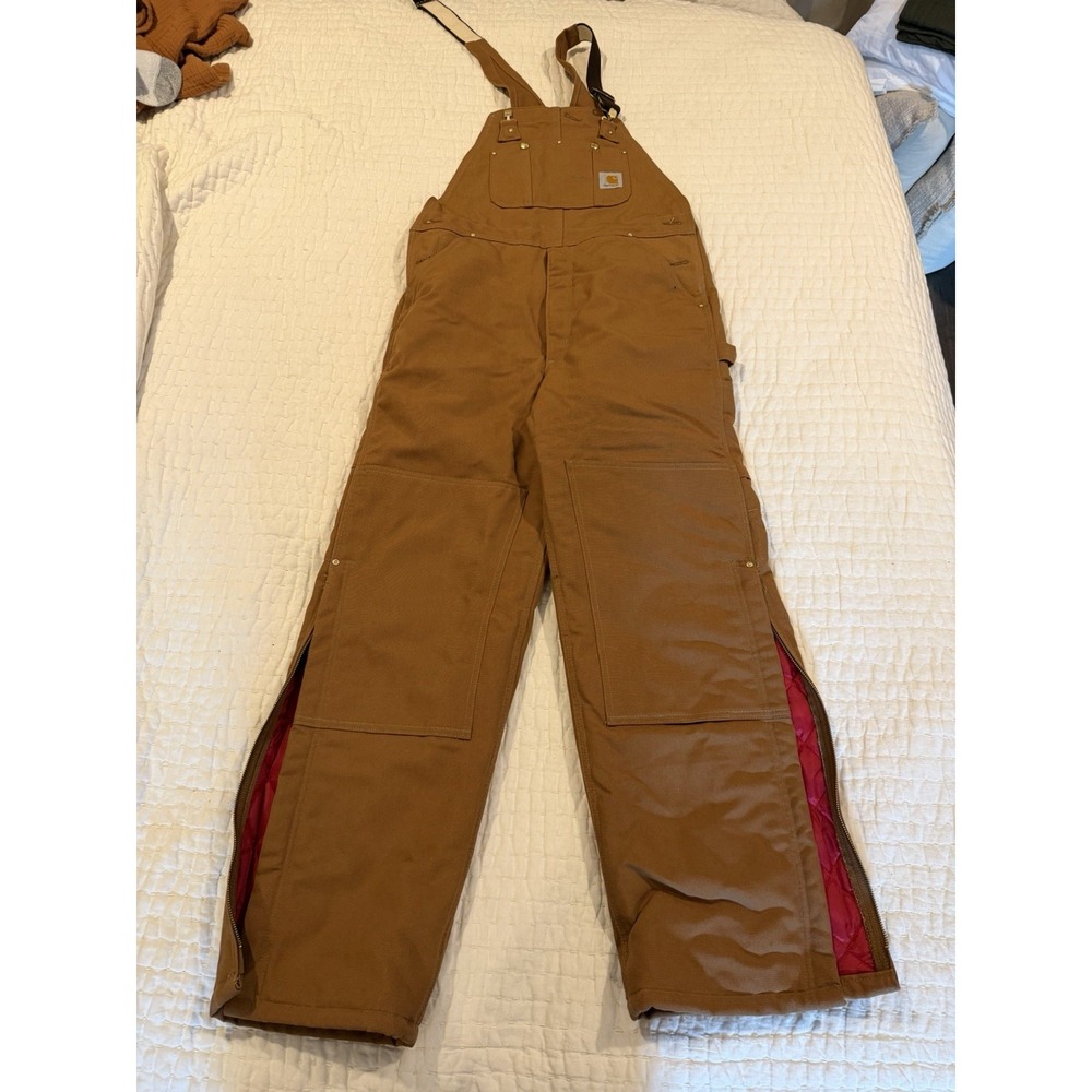 Carhart Men's Duck Bibs 36x32 Union Made In USA Overalls Brown